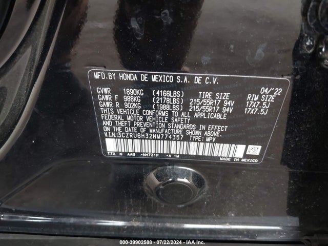 Honda Hr-v Awd Lx 2022 3CZRU6H32NM774357 Image 9