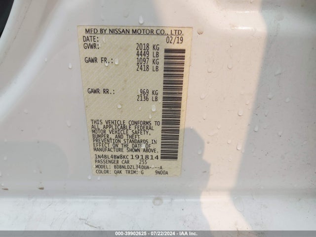 Nissan Altima 2.5 S 2019 1N4BL4BW8KC191814 Image 9