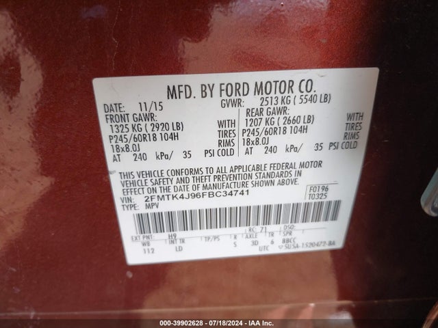 Ford EDGE SEL 2015 2FMTK4J96FBC34741 Image 9