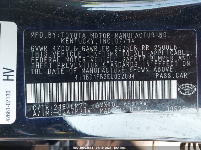 Toyota Avalon Hybrid Limited 2014 4T1BD1EB2EU032084 Image 9