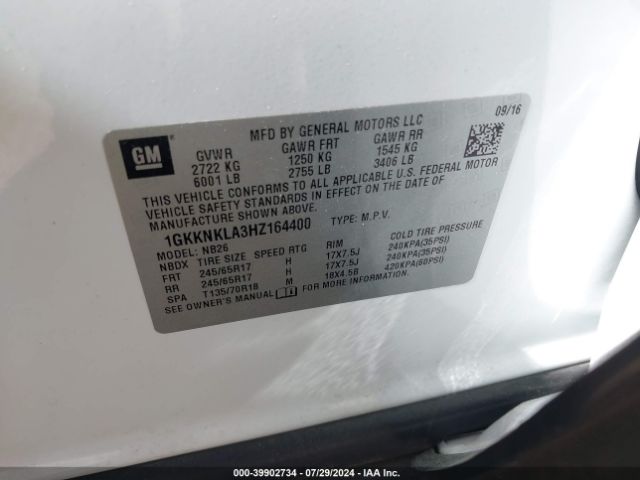 1GKKNKLA3HZ164400 GMC Acadia Sle-1