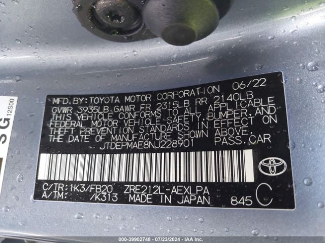 JTDEPMAE8NJ228901 Toyota COROLLA LE