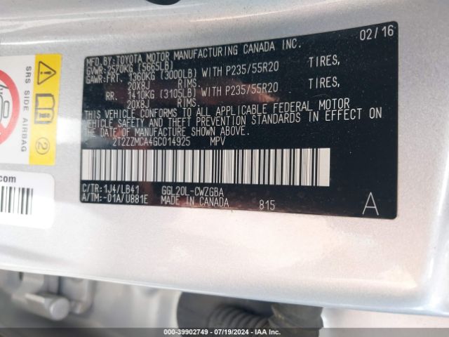 2T2ZZMCA4GC014925 Lexus RX 350
