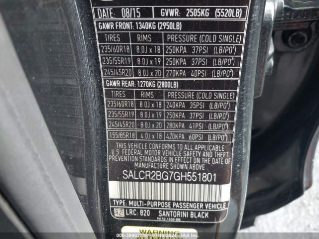 SALCR2BG7GH551801 Land Rover Discovery Sport Hse