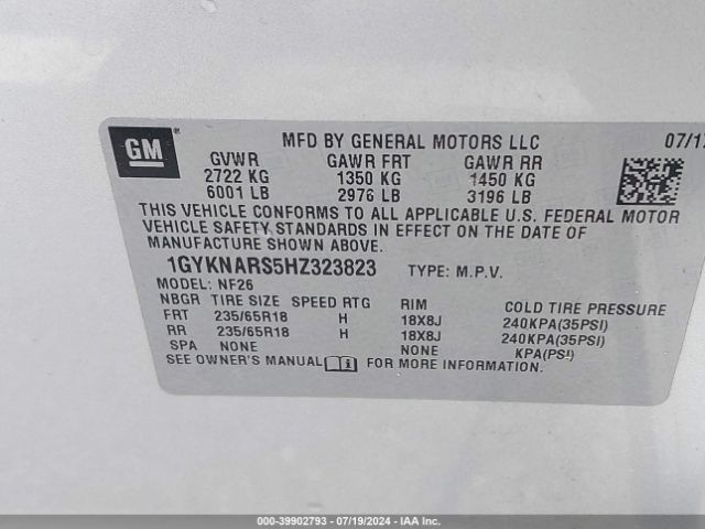 1GYKNARS5HZ323823 Cadillac Xt5 Standard