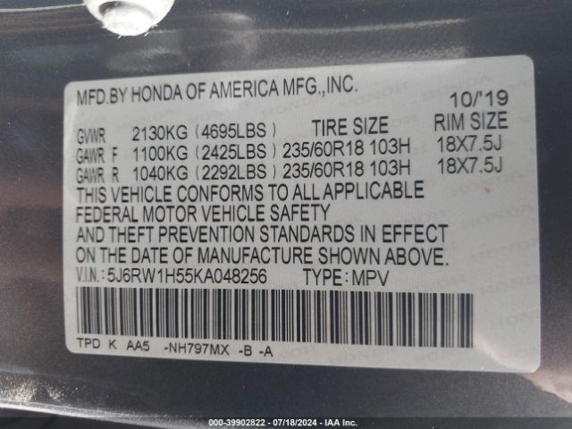 5J6RW1H55KA048256 Honda CR-V EX
