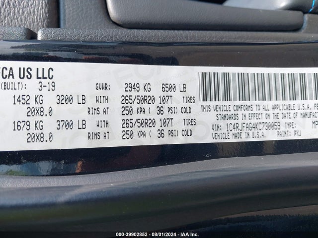 1C4RJFAG4KC730059 Jeep Grand Cherokee Upland 4x4