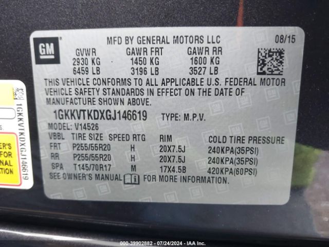 1GKKVTKDXGJ146619 GMC Acadia Denali