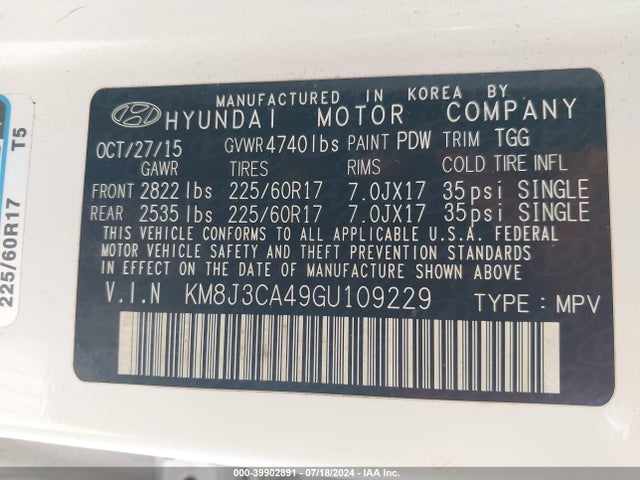 Hyundai TUCSON SE 2016 KM8J3CA49GU109229 Image 9