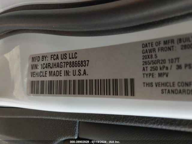 1C4RJHAG7P8866837 Jeep Grand Cherokee Altitude 4x4