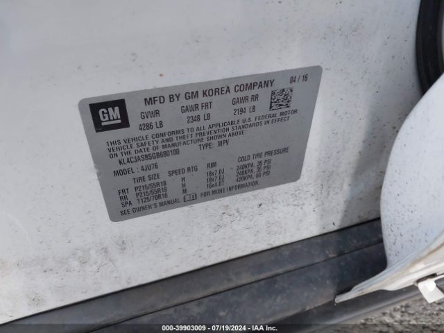 KL4CJASB5GB680100 Buick Encore