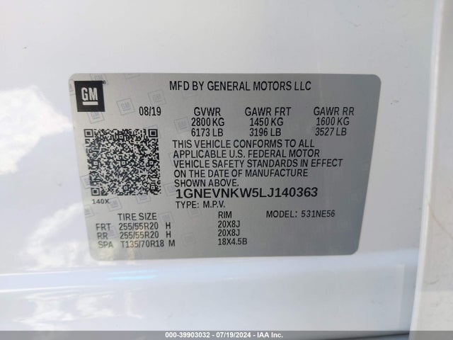 1GNEVNKW5LJ140363 Chevrolet Traverse Awd High Country