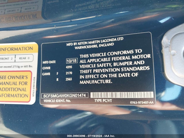 SCFSMGAW0KGN01474 Aston Martin Vantage