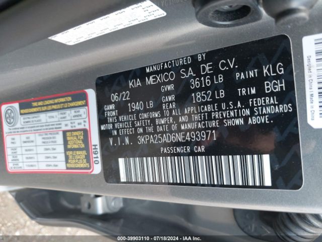 3KPA25AD6NE493971 KIA Rio 5-door S