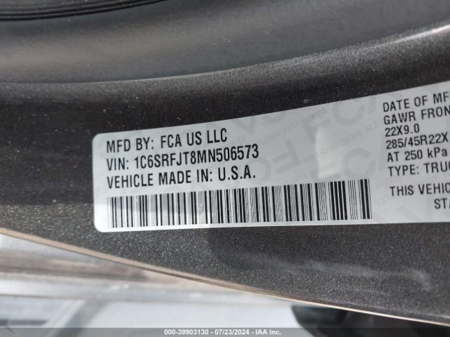 1C6SRFJT8MN506573 RAM 1500 Laramie  4x4 5'7 Box
