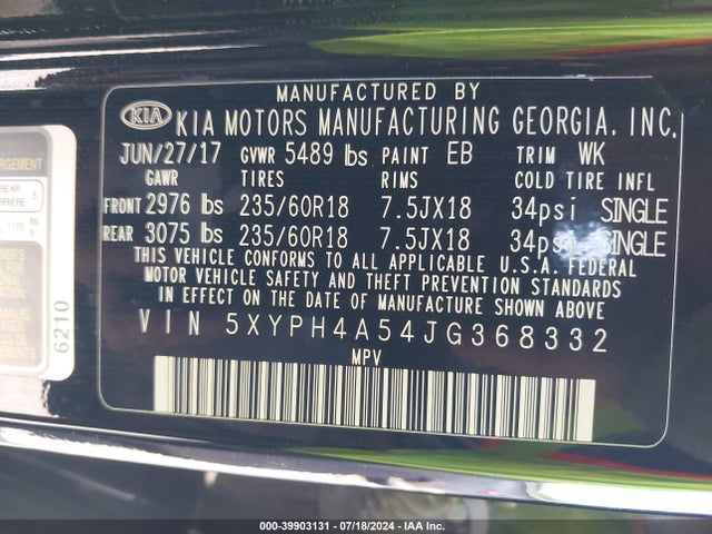 KIA Sorento 3.3l Ex 2018 5XYPH4A54JG368332 Image 9