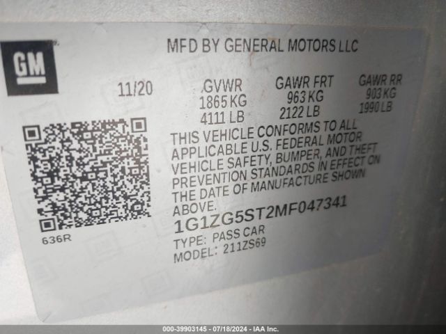 1G1ZG5ST2MF047341 Chevrolet Malibu Fwd Rs