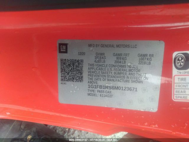 1G1FB1RS6M0123671 Chevrolet Camaro Rwd  1lt