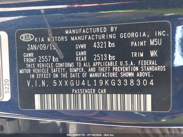 5XXGU4L19KG338304 KIA OPTIMA EX