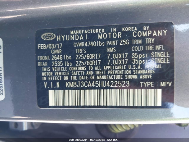 Hyundai TUCSON SE 2017 KM8J3CA45HU422523 Image 9