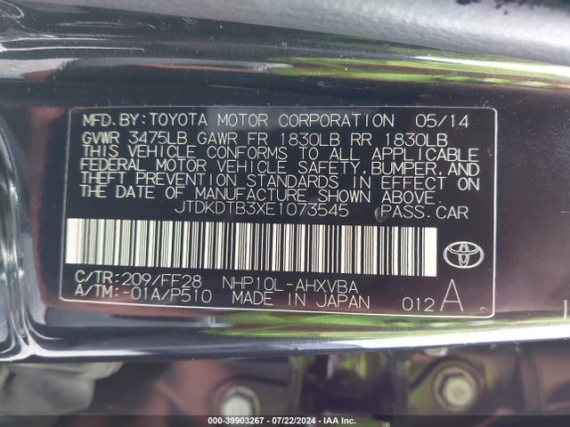 JTDKDTB3XE1073545 Toyota Prius C Two