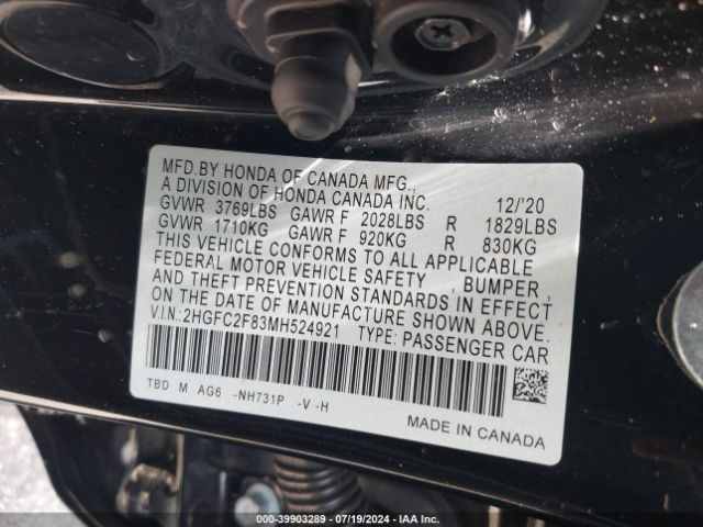 2HGFC2F83MH524921 Honda Civic Sport