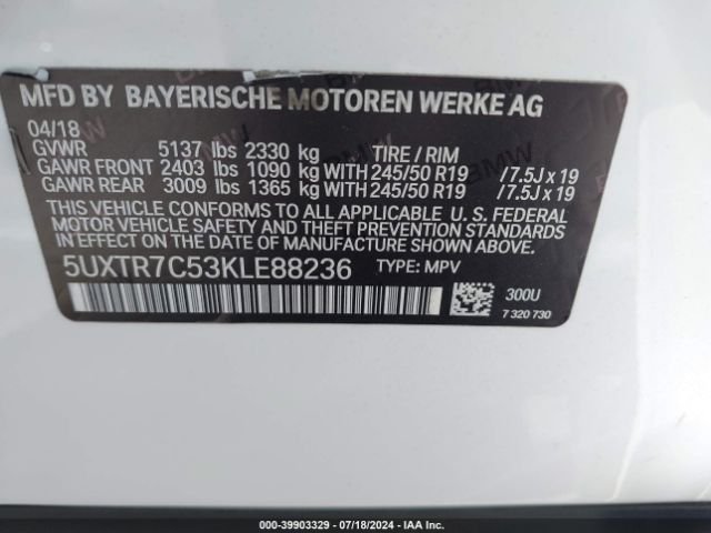 5UXTR7C53KLE88236 BMW X3 Sdrive30i