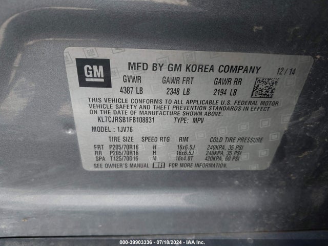 Chevrolet Trax Lt 2015 KL7CJRSB1FB108831 Image 9