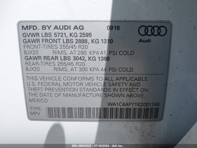 WA1C4AFY1K2001745 Audi Sq5 3.0t Premium