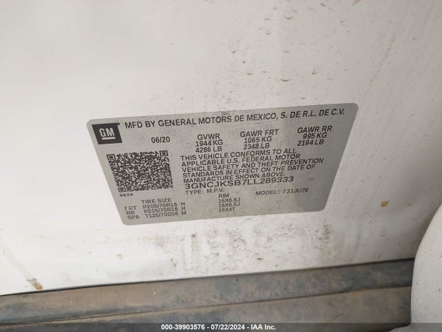 Chevrolet Trax Fwd Ls 2020 3GNCJKSB7LL289333 Image 9