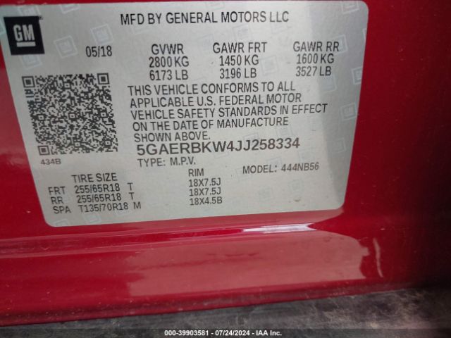 5GAERBKW4JJ258334 Buick Enclave Essence
