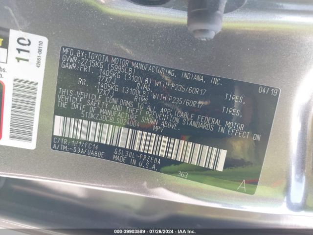 5TDKZ3DC8LS024004 Toyota SIENNA LE