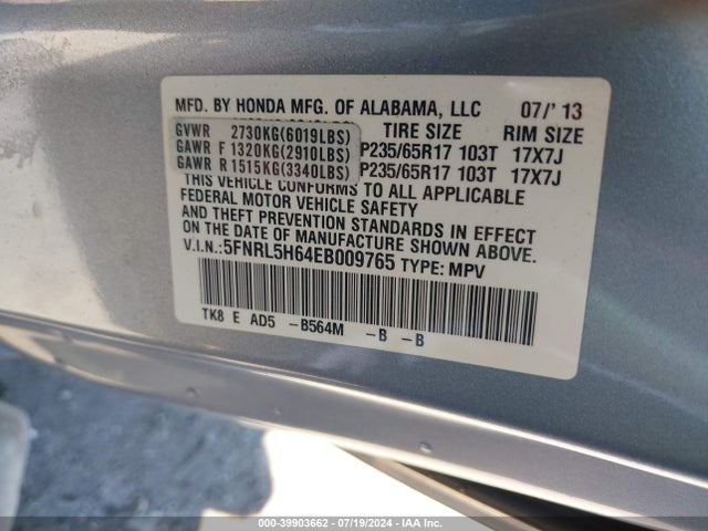 Honda Odyssey Ex-l 2014 5FNRL5H64EB009765 Image 9