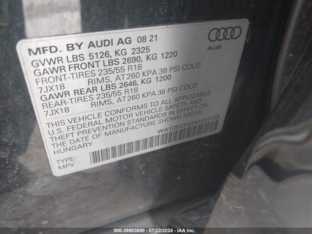 WA1DECF32N1022759 Audi Q3 Premium 45 Tfsi S Line Quattro Tiptronic