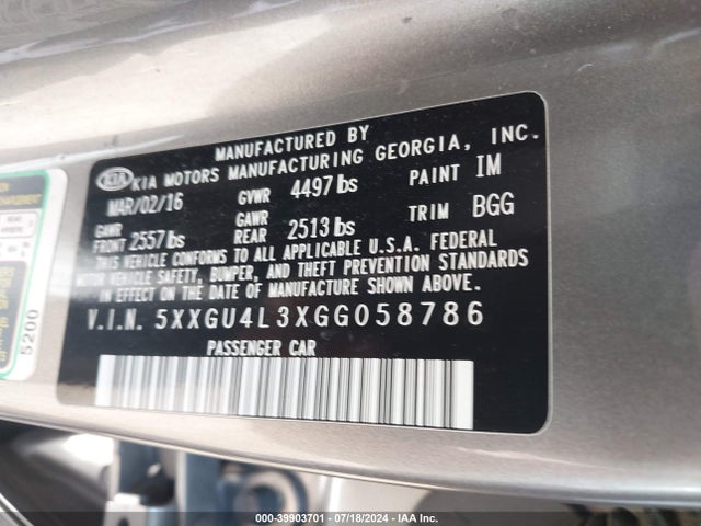 KIA OPTIMA EX 2016 5XXGU4L3XGG058786 Image 9