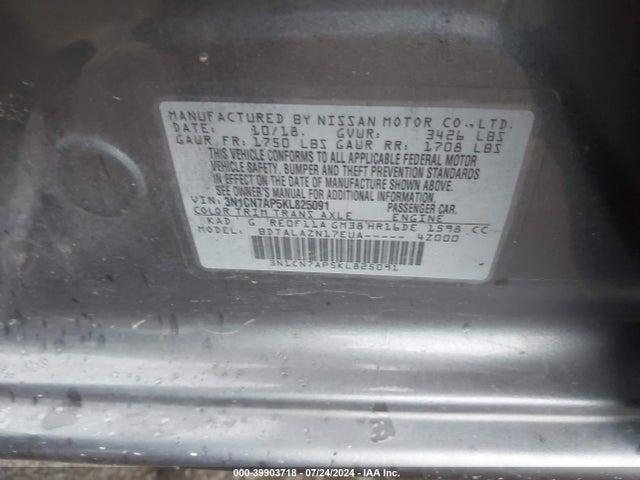 Nissan Versa 1.6 S+ 2019 3N1CN7AP5KL825091 Image 9