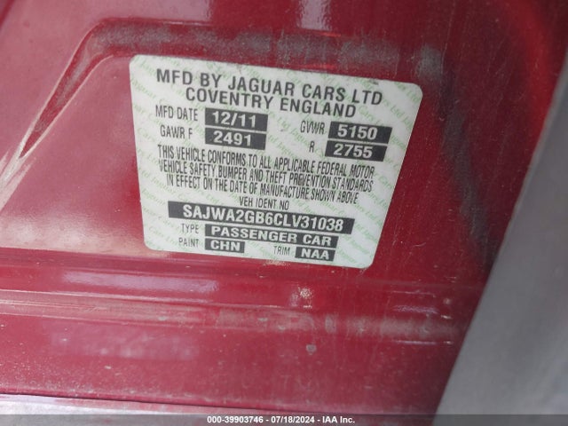 2012 JAGUAR XJ SAJWA2GB6CLV31038 Photo 8