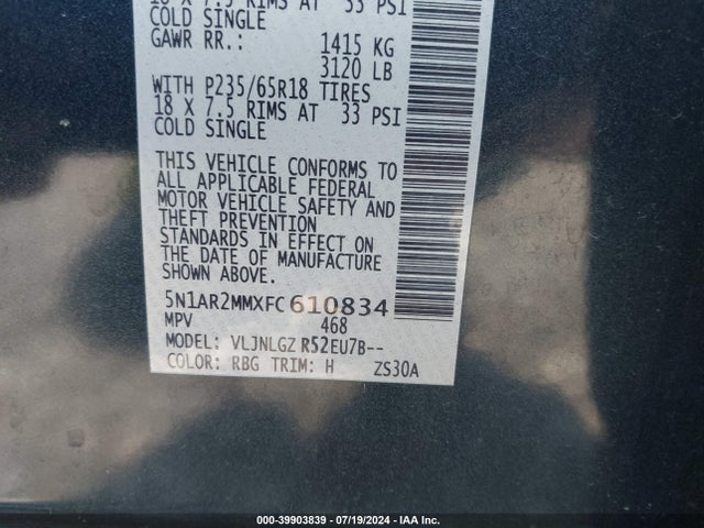 Nissan Pathfinder Sl 2015 5N1AR2MMXFC610834 Image 9