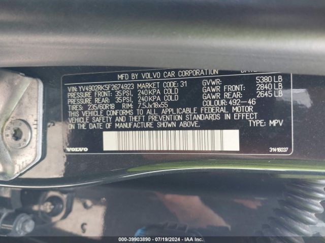 YV4902RK5F2674923 Volvo Xc60 T6