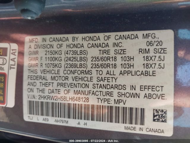 2HKRW2H58LH648128 Honda Cr-v Awd Ex
