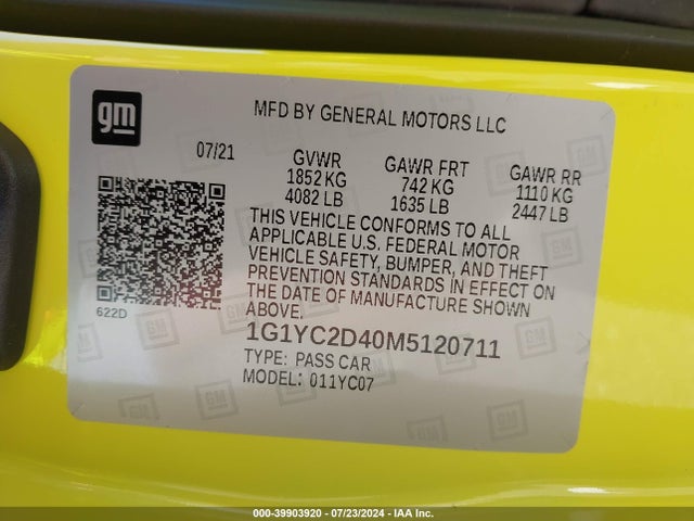 Chevrolet Corvette Stingray Rwd  3lt 2021 1G1YC2D40M5120711 Image 9
