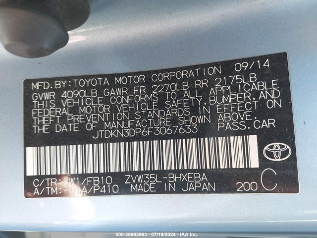 JTDKN3DP6F3067633 Toyota PRIUS PLUG-IN