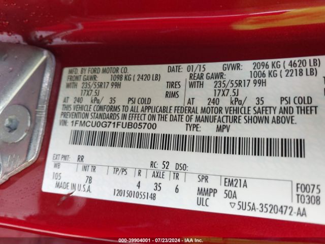 1FMCU0G71FUB05700 Ford ESCAPE SE