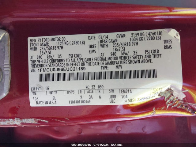 Ford Escape Titanium 2014 1FMCU0J96EUC21189 Image 9