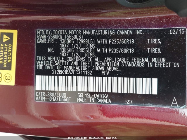 Lexus RX 350 2015 2T2BK1BA2FC311132 Image 9
