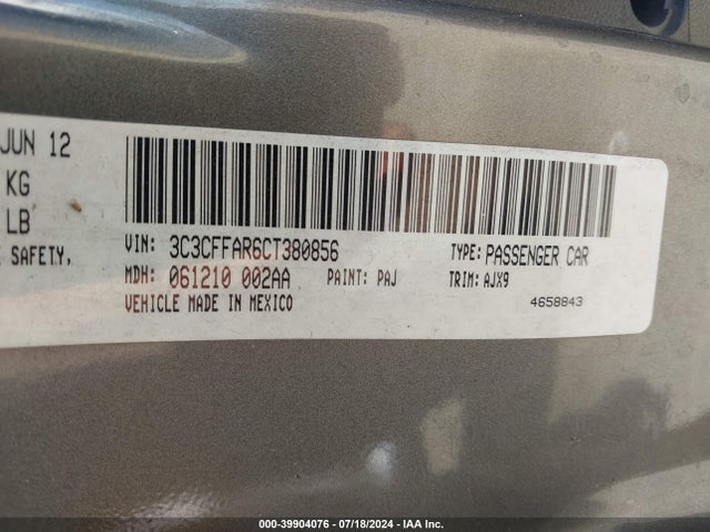 2012 FIAT 500 3C3CFFAR6CT380856 Photo 8