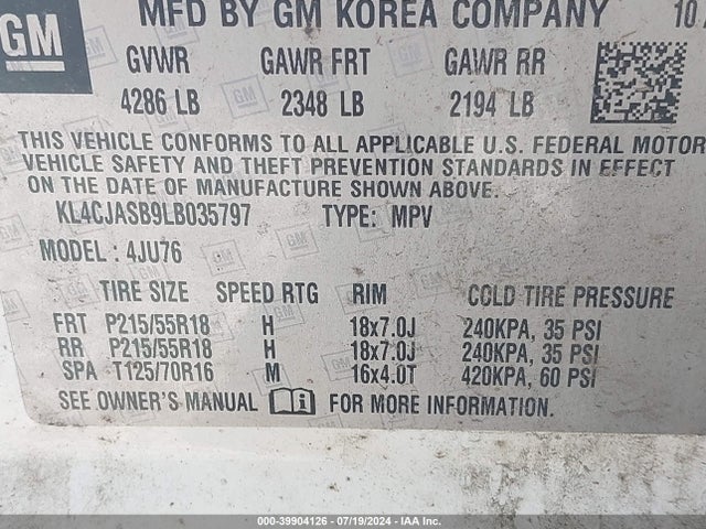 KL4CJASB9LB035797 Buick Encore Fwd Preferred