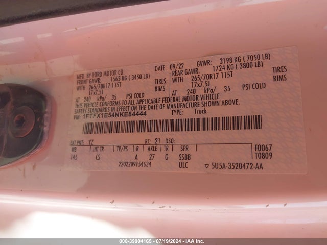 Ford F-150 Xl 2022 1FTFX1E54NKE84444 Image 9
