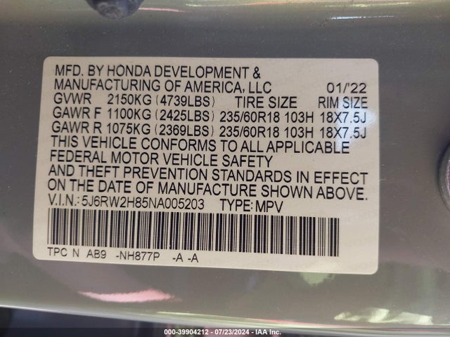 Honda Cr-v Awd Ex-l 2022 5J6RW2H85NA005203 Image 9