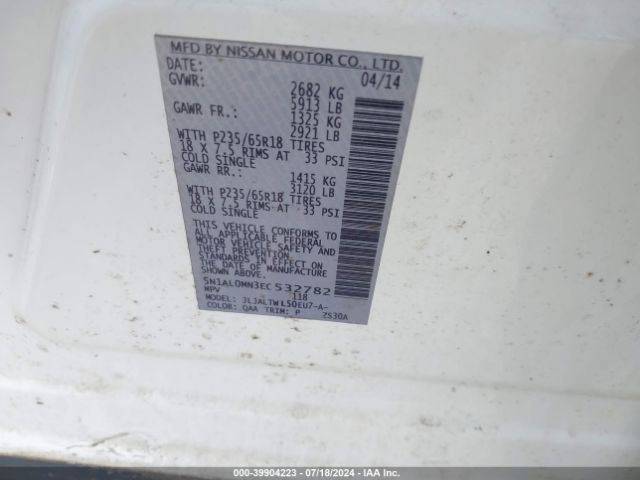 5N1AL0MN3EC532782 Infiniti QX60